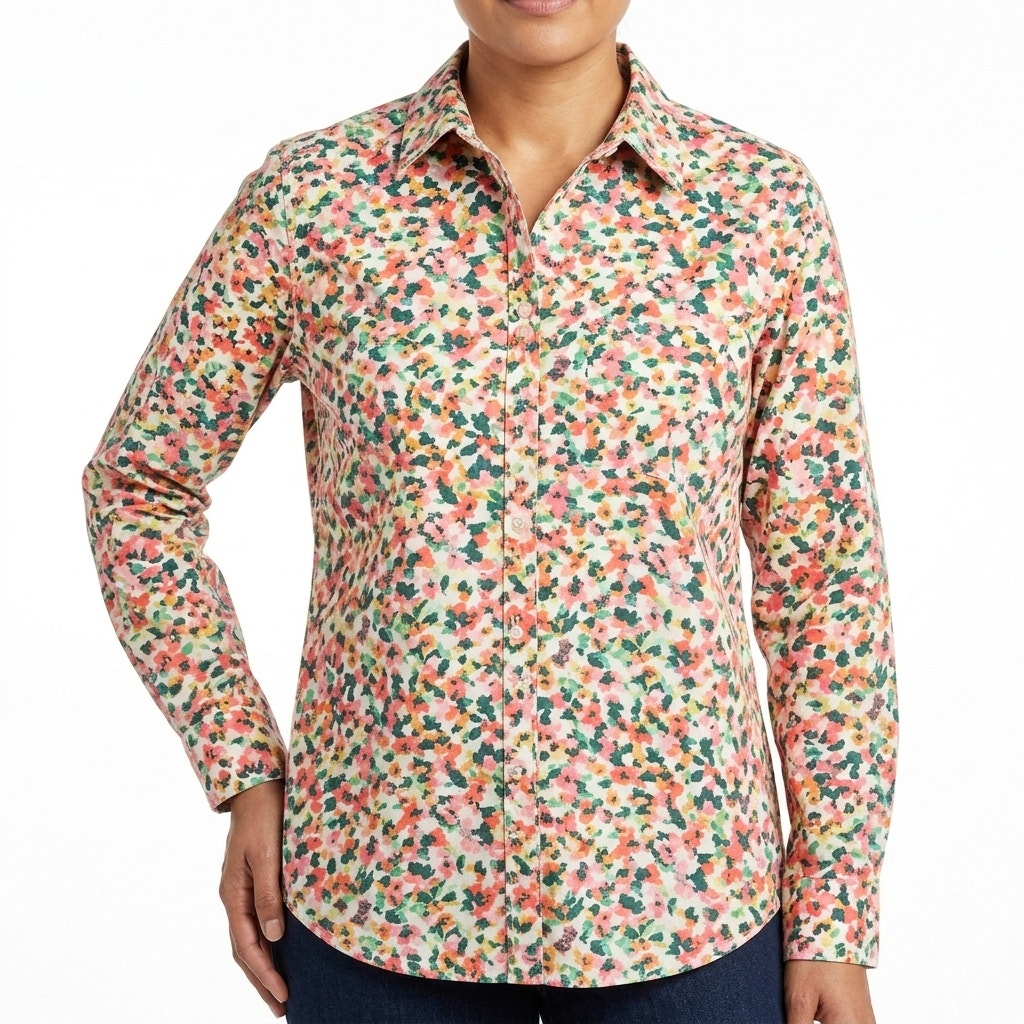 L.L.Bean Multicolor Floral Button-Up Shirt Women Size S